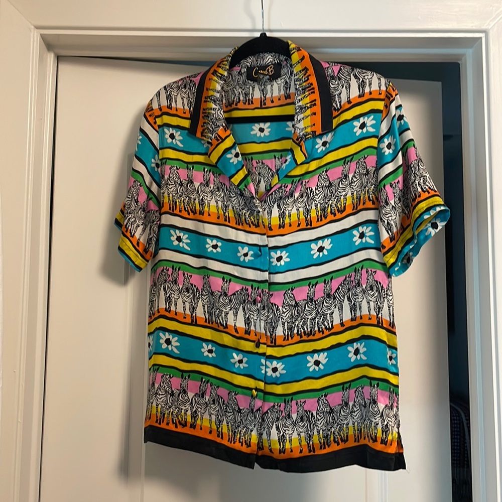 Vintage Corey B New York 100% Silk Zebra Print Blouse